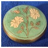 Vintage Brass/Turquoise Enamel Floral Trinket Box