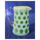 Vintage Fenton Green Opalescent Coin Dot Creamer