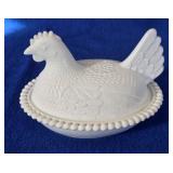 Indiana Milk Glass Slotted Bead Hen on Nest