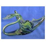 Vintage Hand Blown Art Glass Swan Bowl