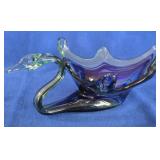 Vintage Hand Blown Art Glass Swan Bowl
