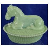 Rosso Glass Jadeite Horse on Nest