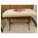 Iron Base Stool with Needlepoint Top
