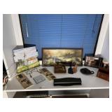 Shelf of Misc. Collectibles & Woven Shelf