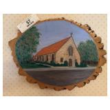 Signed Church Painting on Wood