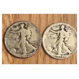 2 Walking Liberty Silver Half Dollars