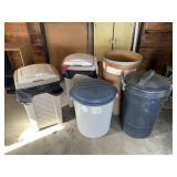 4 Trash Cans & Barrel