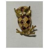 Brass & Enamel Owl Brooch
