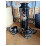 Red Clay Vase & Cream / Sugar Jar