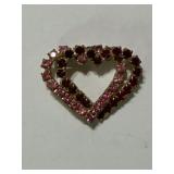 Double Heart Gemstone Brooch