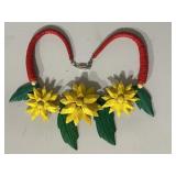 Ornate Vintage Yellow, Green & Red Wood Necklace
