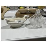 China Gravy Boat & Cut Glass Basket