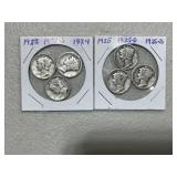 6 Older Dates Mercury Dimes