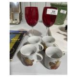 Vintage Mugs & Ruby Clear Wine Glasses