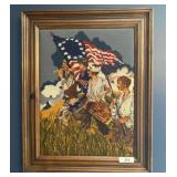 Needlepoint Wood Framed USA Service Scene