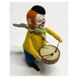 Vintage Wind-Up Tin & Felt Clown Drummer Toy