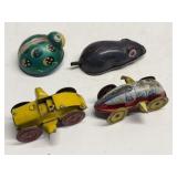 Group Lot of Four Vintage Tin Wind-Up Toys
