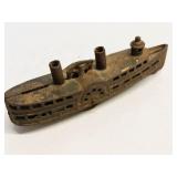 Antique Cast Iron Wheeled Steamboat Toy