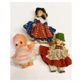 Vintage Doll Trio  Baby Doll & 2 Folk Dolls