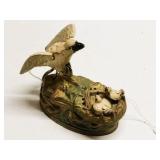 Cast Iron Eagle and Eaglets Mechanical Bank