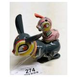 Vintage Japanese Tin Wind-Up Rabbit & Baby Toy