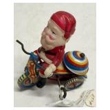Vintage Wind-Up Santa on Tricycle Tin Toy