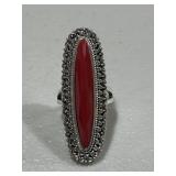 Large Estate Red Coral Elongated Ring