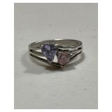 Sterling Silver Pink & Purple Stone Heart Ring