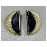 Black Enamel Crescent Vintage Earrings