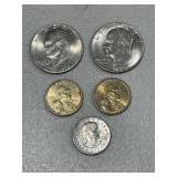 5 Various Dollar Coins