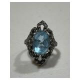 Sterling Silver Large Blue Cocktail Ring