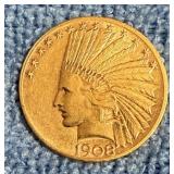 1908 Gold Indian Head $10 Coin