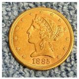 1885 Gold Liberty Head $5 Coin
