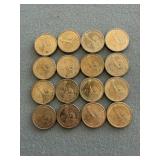 16 Presidential Golden Dollars