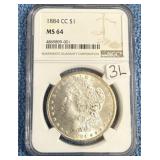 1884 NGC MS64 Silver Carson City Morgan Collar