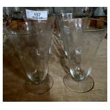 4 Etched Crystal Footed Glasses