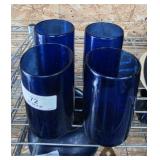 4 Vintage Cobalt Blue Cylinder Glasses