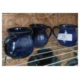3 Cobalt Blue Ceramic Pottery Mugs