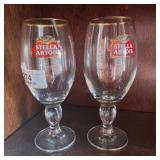2 Stella Artois Gold Rim Glasses
