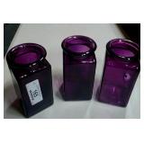 3 Amethyst Glass Vases