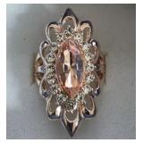 Large Morganite Quartz Estate Dinner Ring