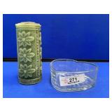 Glass Heart Dish & Green Candle