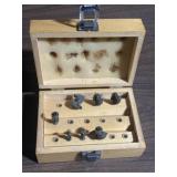 Partial Set of Router Bits in Wood Case