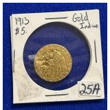 1913 $5 Gold Indian Coin