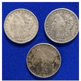 Three 1921 Morgan Silver Dollars
