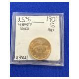 1901 S $5 Gold Liberty Head Coin