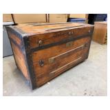 Antique Wooden Flat Top Trunk w/ Tray