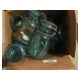 Box Of Blue Glass Canning Jar