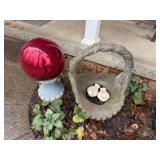 Gazing Ball, Stand, Concrete Basket & Love Birds