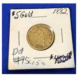 1882 $5 Liberty Head Gold Coin